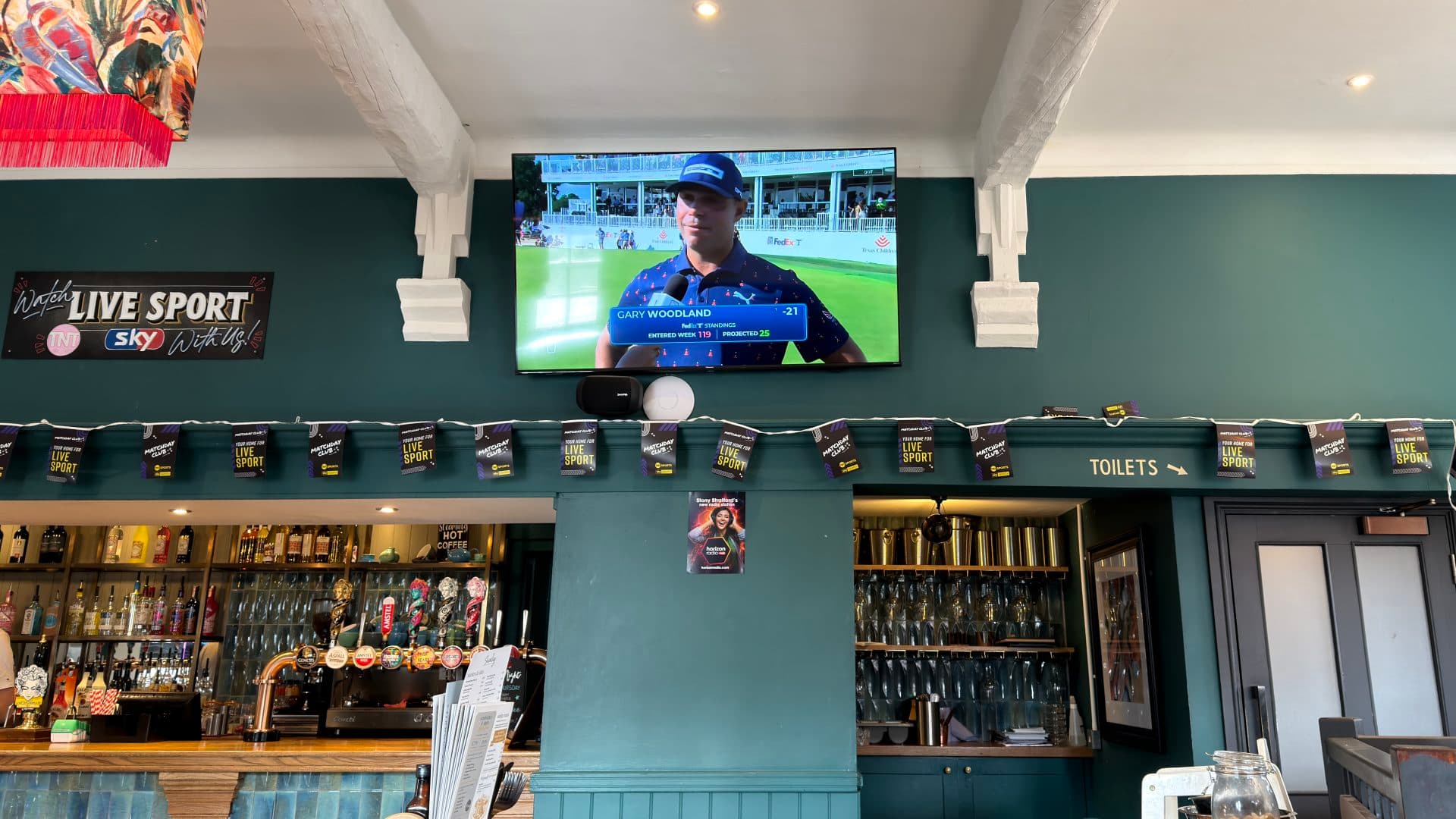 Large-screen live sport setup inside The Old School House.