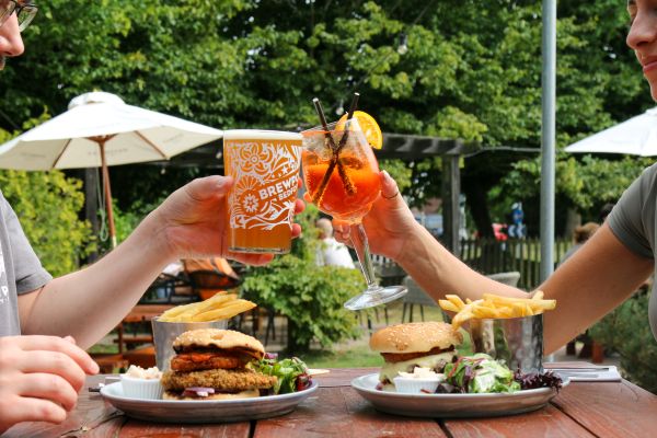 Summer burgers paired with drink deals in the pub garden